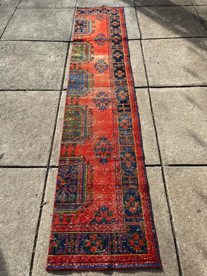 Rug Runner 2'5"x11' Red, Orange, Blue and Green