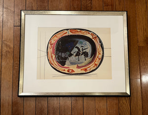 Pablo Picasso Ceramic Plate Original Period Swiss Lithograph Tipped-In Plate Bull Fighter