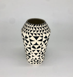 Dana Bechert Carved Pot Black and White