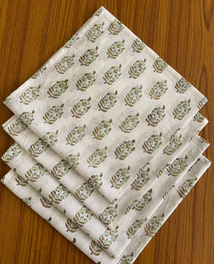 Napkin Print White & Mint Green Set of 4