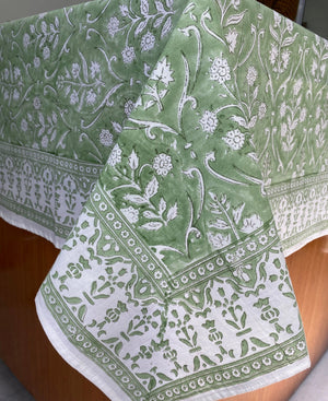 Tablecloth Floral Indian Print Green White