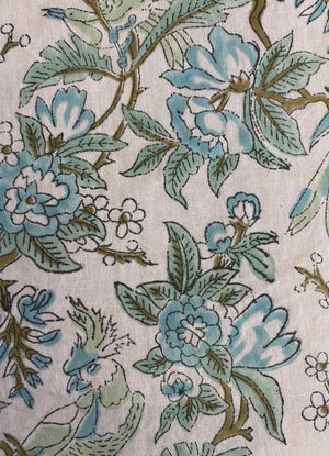 Tablecloth Floral Indian Print White Blue & Mint