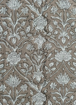 Tablecloth Floral Indian Print Taupe & White