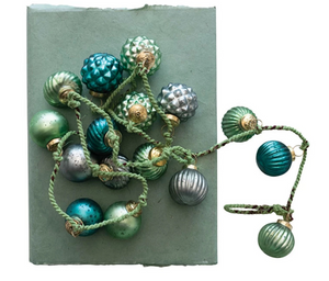 Blue and Green Mercury Glass Ornament Garland on Sari String