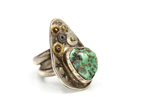 Star Mechanical Turquoise Silver Ring