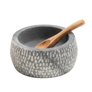 Granite Salt Bowl with Wood Spoon