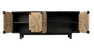 Sideboard with woven rush seagrass front