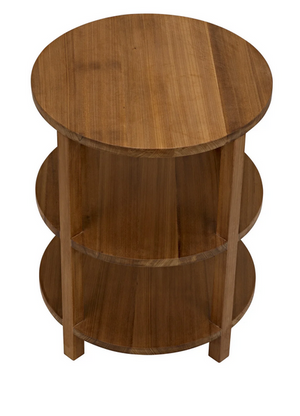 Side table, Round, 3 tier, Gold teak