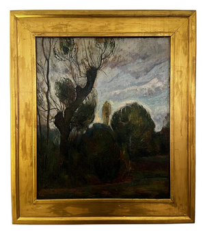 Antique Original American Expressionist Landscape Oil Painting Framed